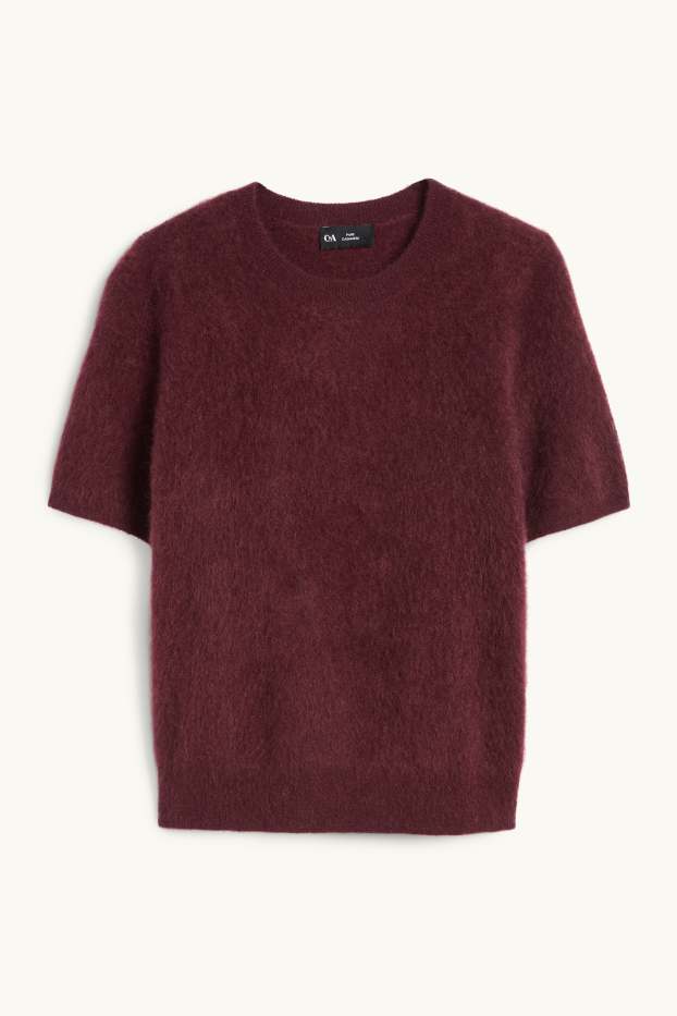 Femmes - Pull de maille en cachemire - manches courtes - bordeaux