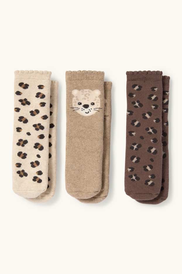 Bébés filles - Lot de 2 - léopard - chaussettes antidérapantes à motif pour bébé - beige clair