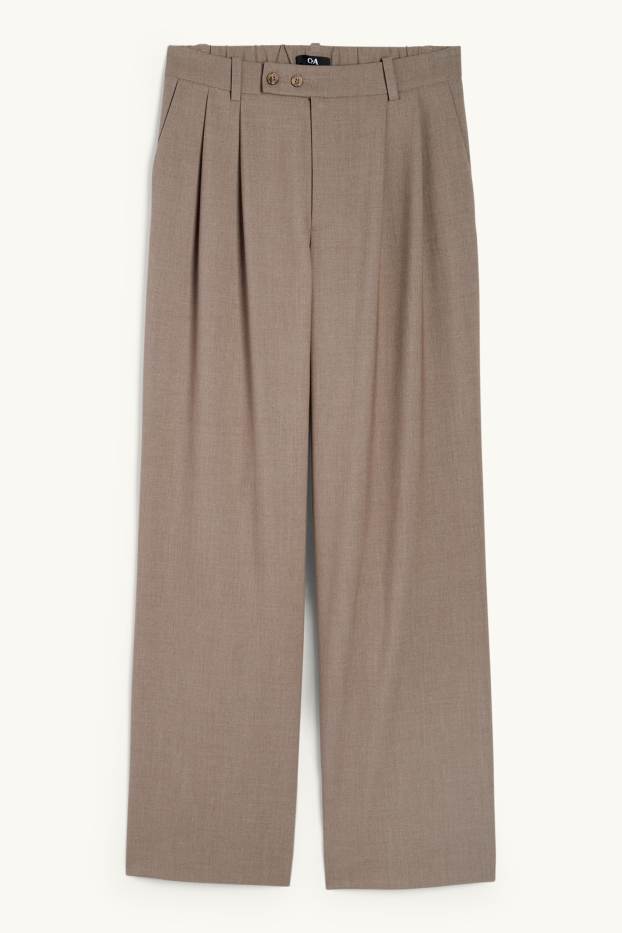 Women - Business trousers - mid-rise waist - wide leg - brown