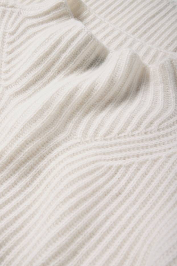 Femmes - Pull en cachemire - finition côtelée - blanc crème