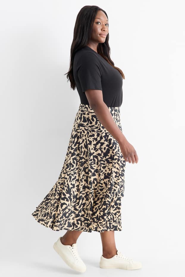 Damen - Rock - gemustert - schwarz / beige