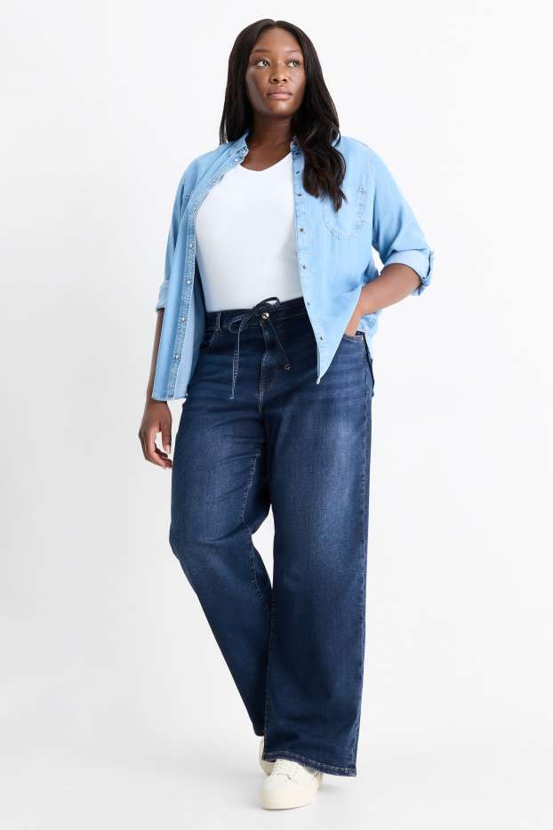 Femmes - Wide leg jean - mid waist - LYCRA® - jean bleu foncé