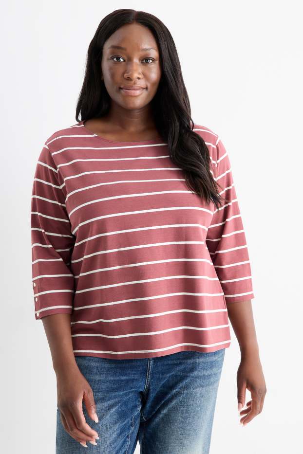 Women - Long sleeve top - striped - bordeaux