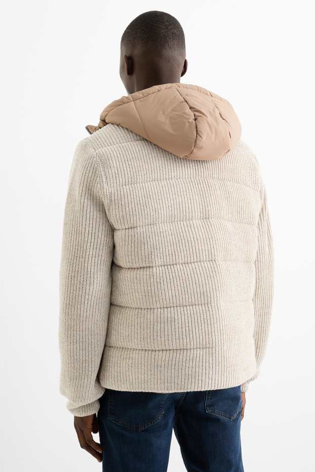Men - Quilted jacket with hood - light beige