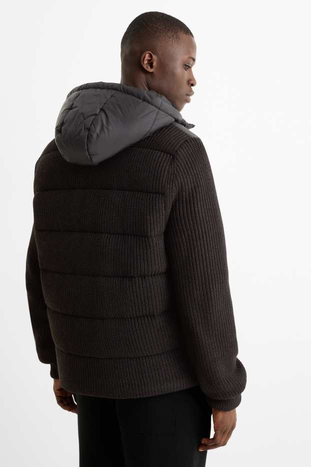 Bărbați - Geacă matlasată cu glugă - negru