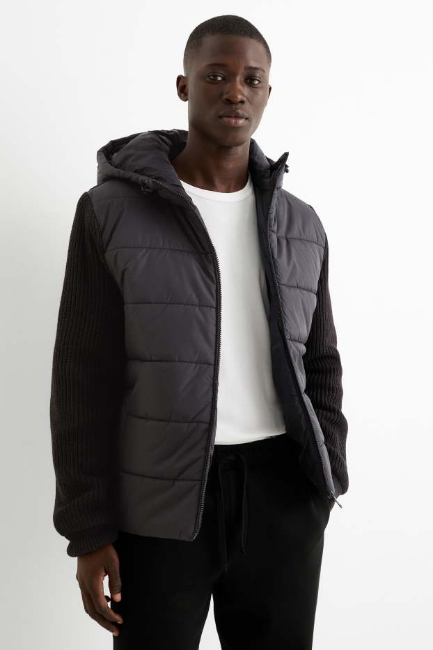 Bărbați - Geacă matlasată cu glugă - negru