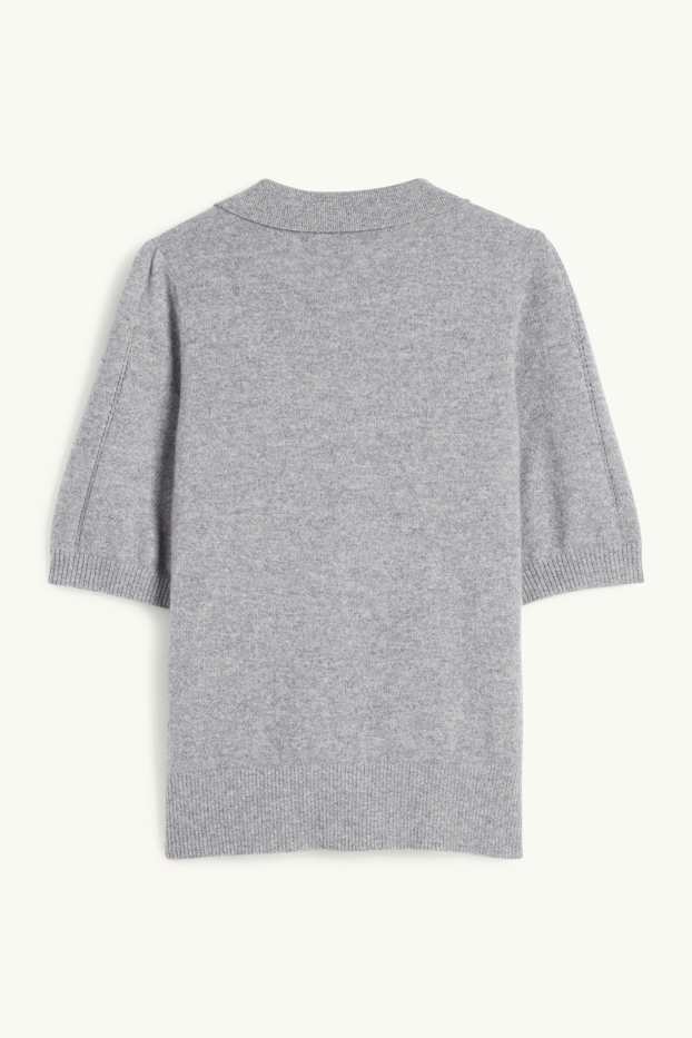 Damen - Kaschmir-Strickpullover - kurzarm - grau