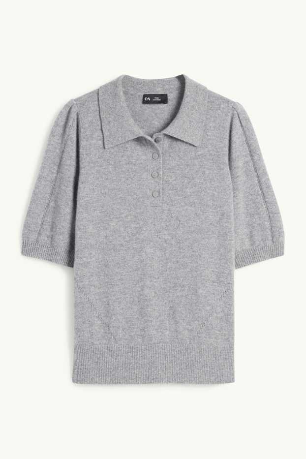 Damen - Kaschmir-Strickpullover - kurzarm - grau