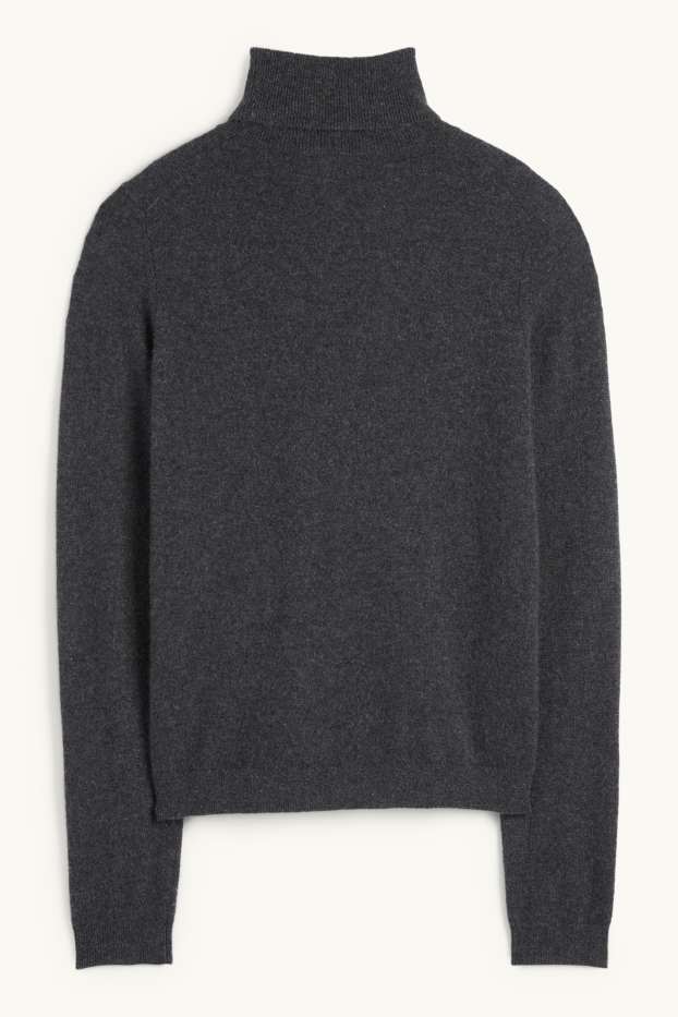 Women - Cashmere polo neck jumper - dark gray