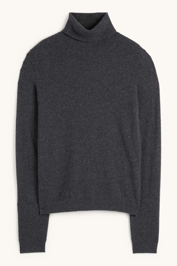 Women - Cashmere polo neck jumper - dark gray