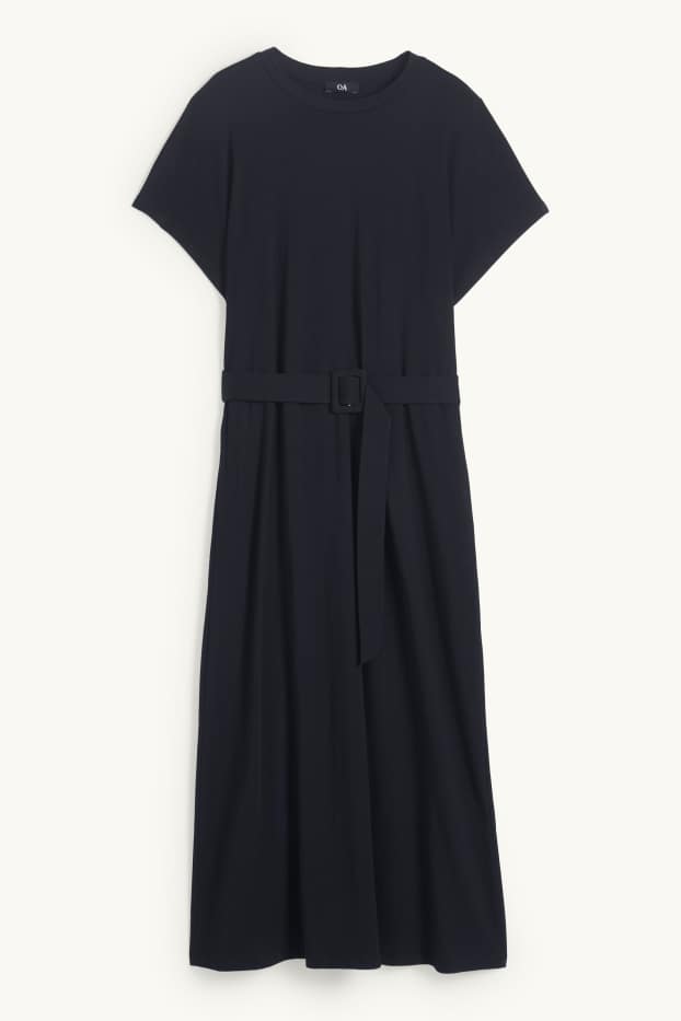Women - T-shirt dress with belt - black