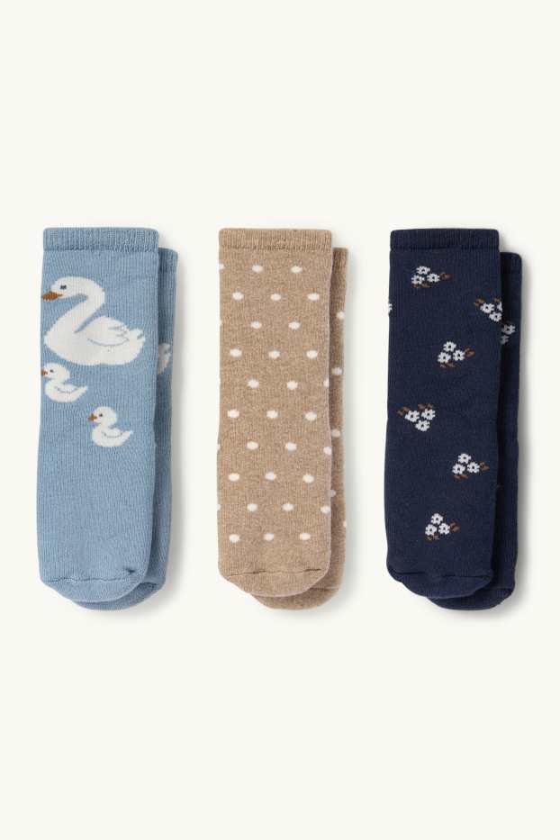 Baby Girls - Multipack of 3 - swan - non-slip baby socks with motif - blue