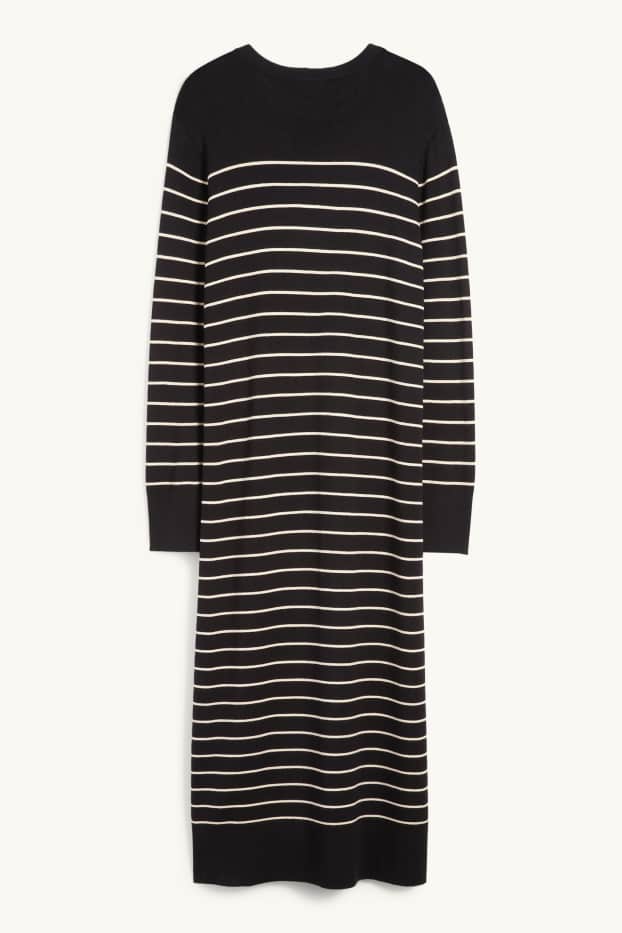 Femmes - Robe de maille - à rayures - noir