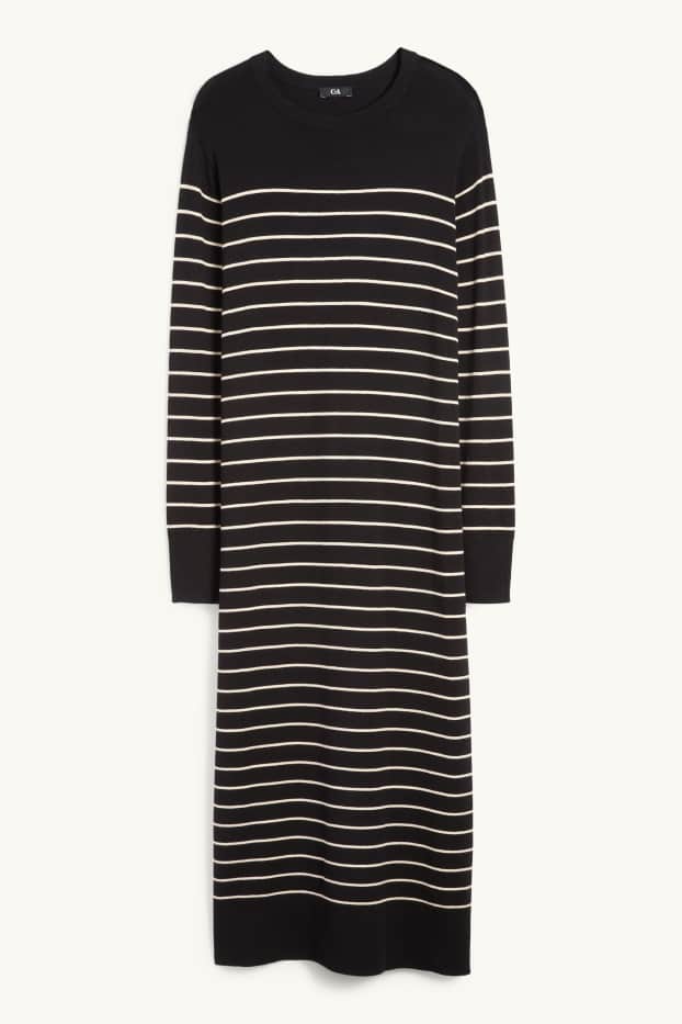 Femmes - Robe de maille - à rayures - noir