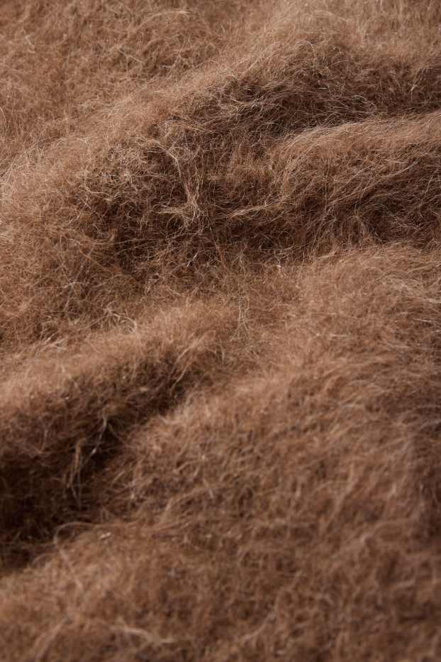 Dámské - Pletený svetr - s krátkým rukávem - směs alpakové vlny - hnědá