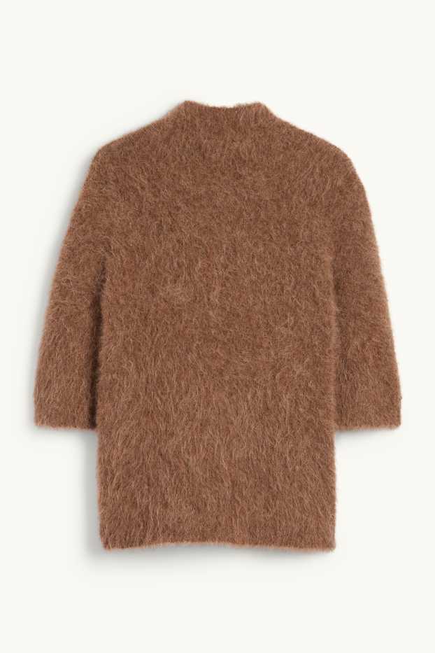 Dámské - Pletený svetr - s krátkým rukávem - směs alpakové vlny - hnědá