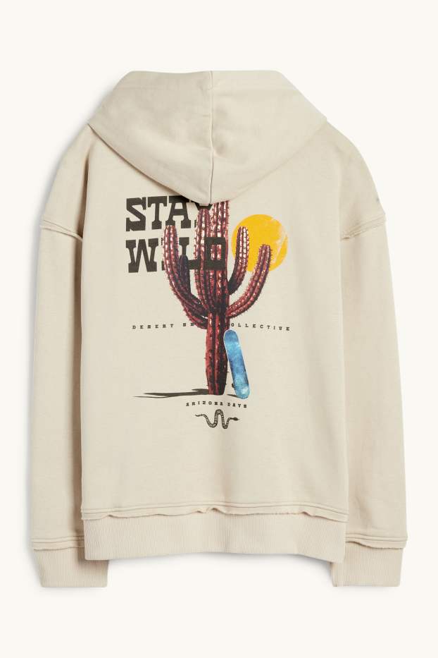 Children Boys - Skateboard and cactus - hoodie - beige