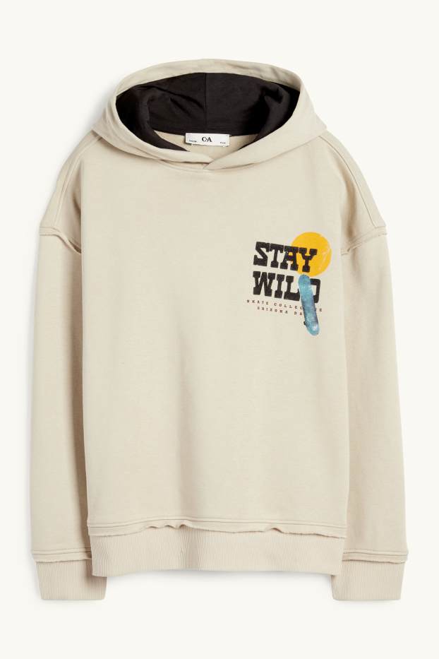 Children Boys - Skateboard and cactus - hoodie - beige