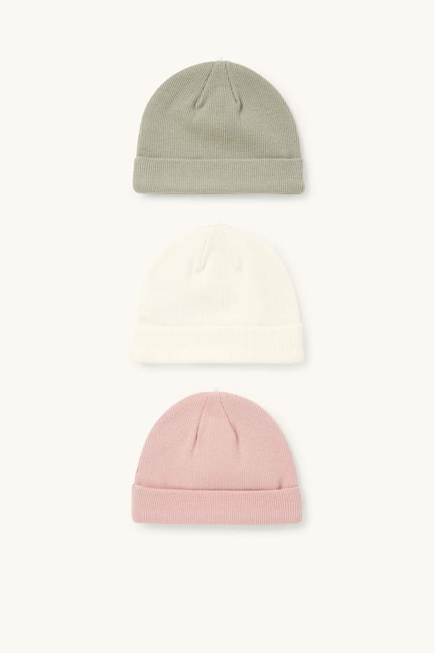 Unisex - Multipack of 3 - baby hat - ribbed - rose