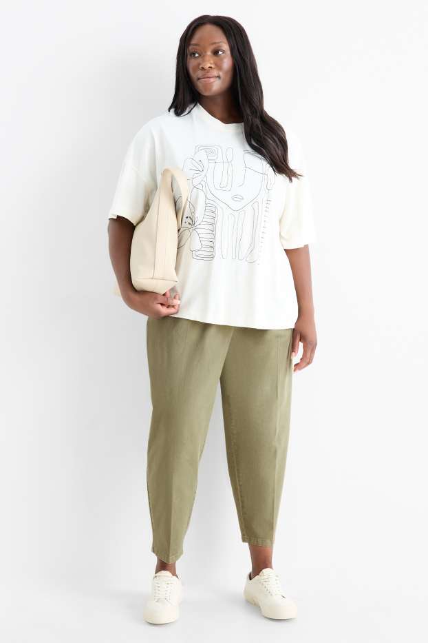 Damen - Stoffhose mit Gürtel - High Waist - Barrel Leg - khaki