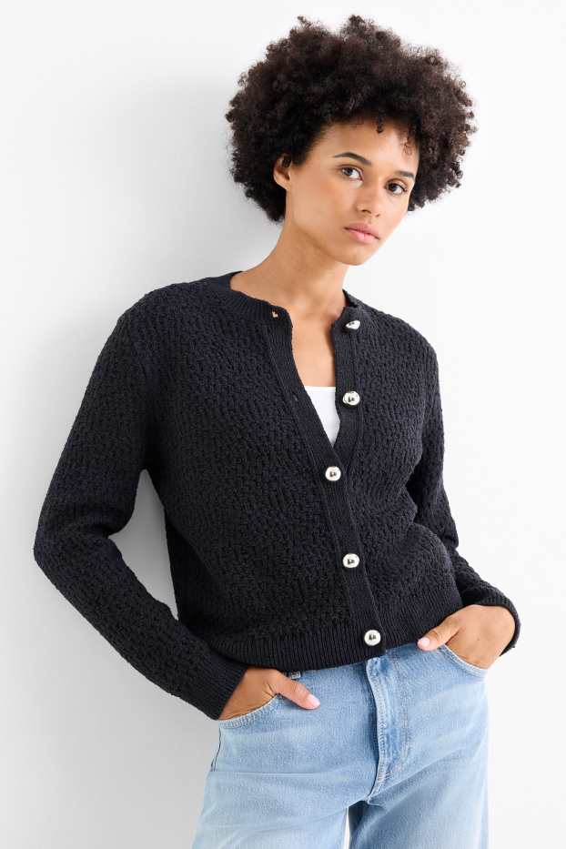 Femei - Cardigan tricotat - structurat - albastru închis