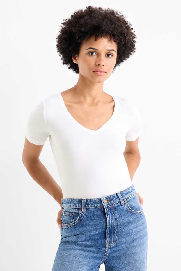 Dona - Paquet de 3 - samarreta de màniga curta amb el coll en punta - slim fit - blanc