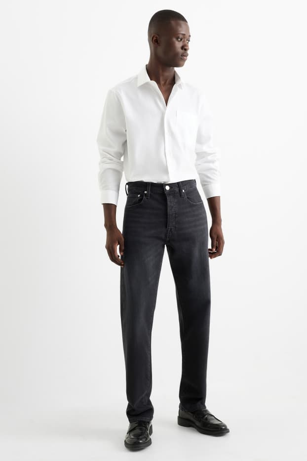 Bărbați - Regular jeans cu fentă cu nasturi - denim-gri închis