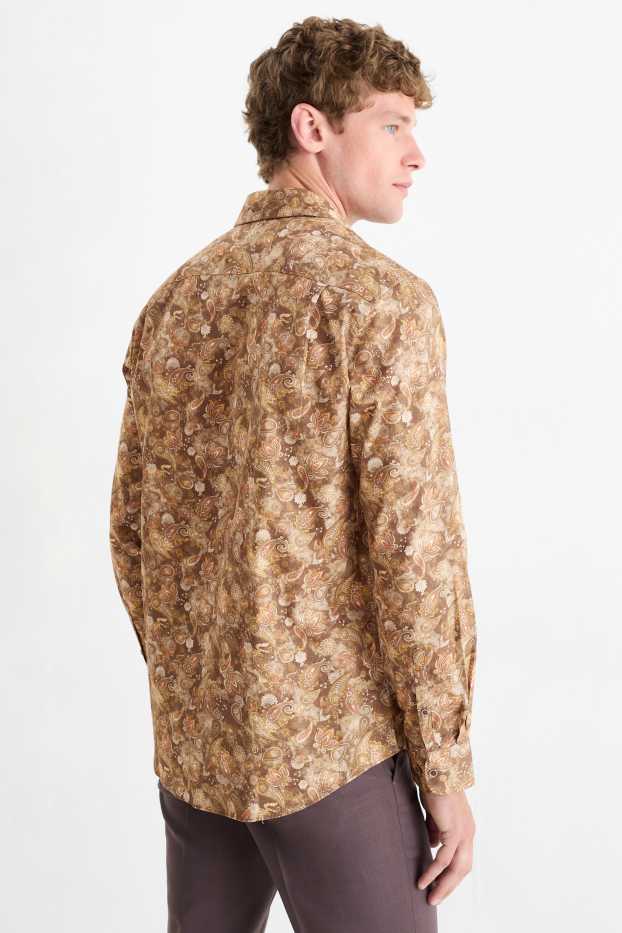 Bărbați - Cămașă office - regular fit - guler Kent - cu model - maro deschis