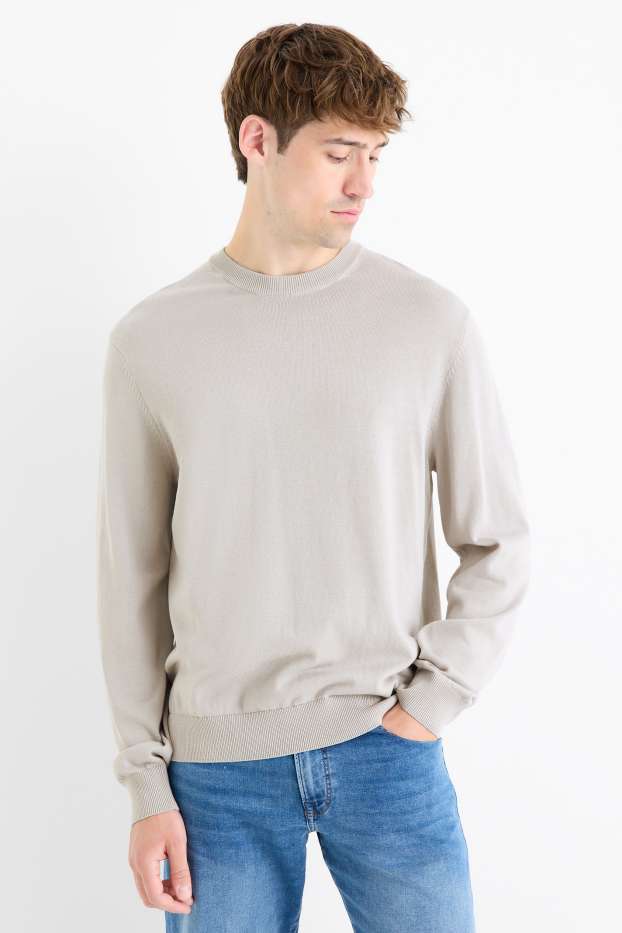 Men - Fine knit jumper - light gray