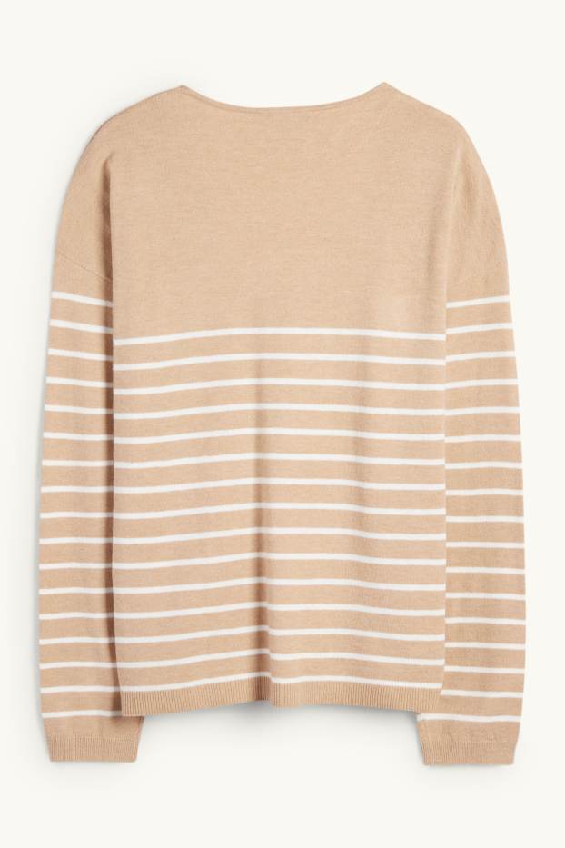 Dona - Jersei de coll en punta - de ratlles - beix