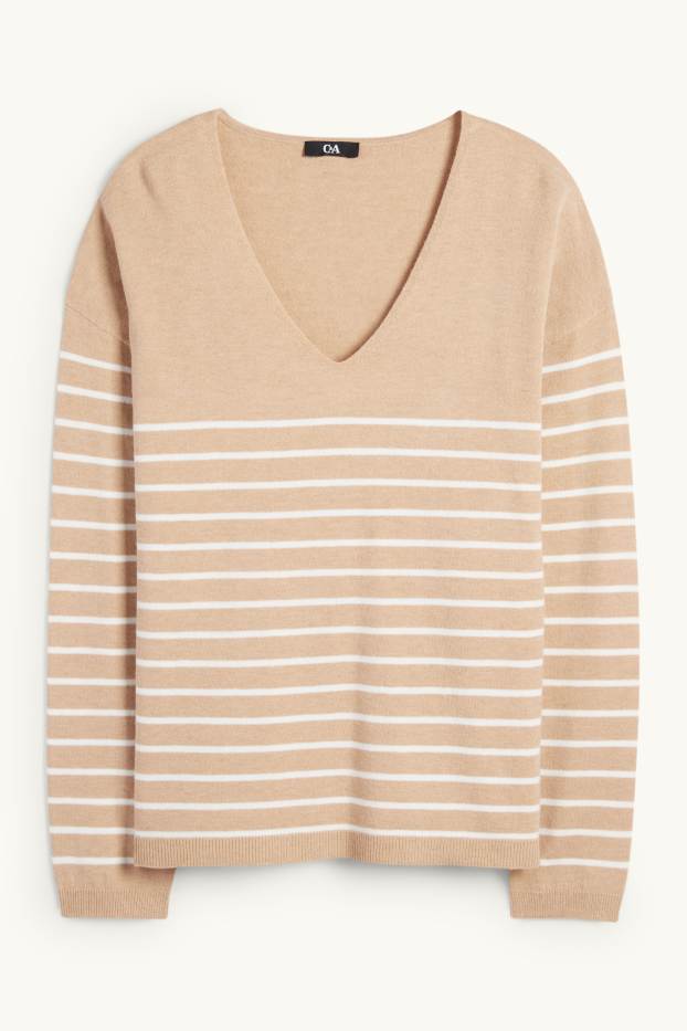 Dona - Jersei de coll en punta - de ratlles - beix