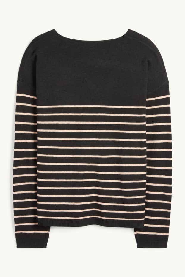 Dona - Jersei de coll en punta - de ratlles - negre