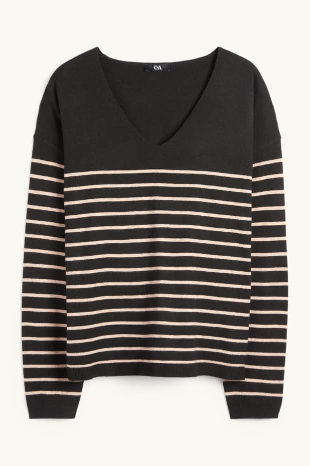 Dona - Jersei de coll en punta - de ratlles - negre