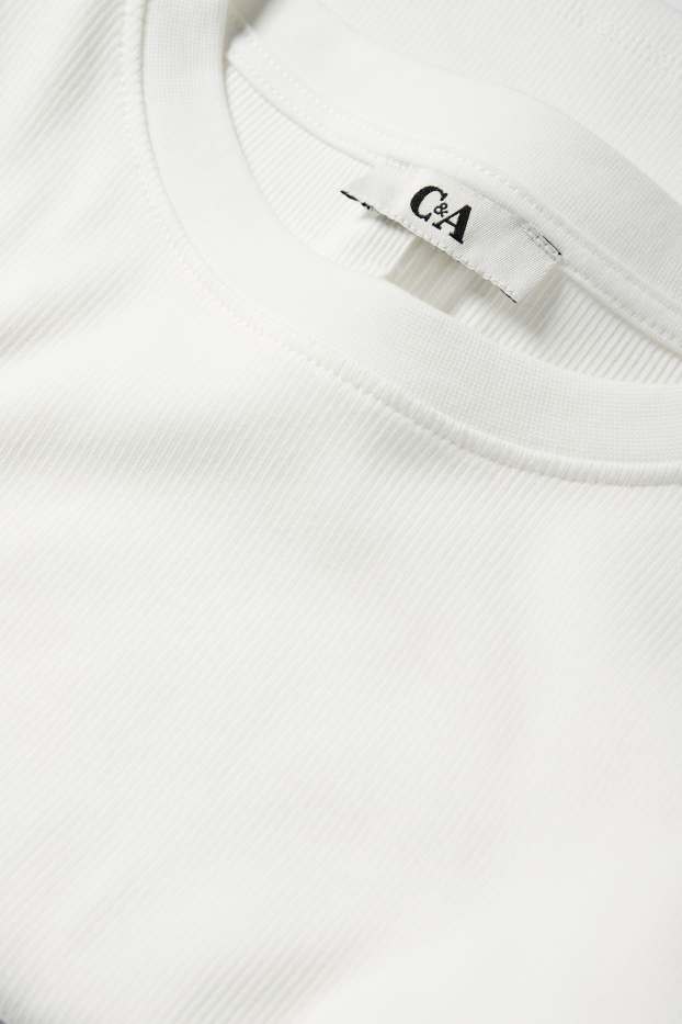 Femmes - Haut court à manches longues - finition côtelée - blanc