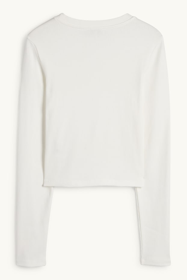 Femmes - Haut court à manches longues - finition côtelée - blanc