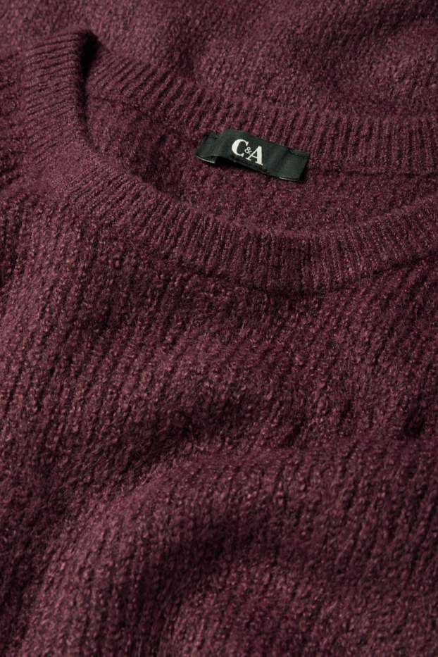 Femei - Rochie tricotată - reiată - bordo