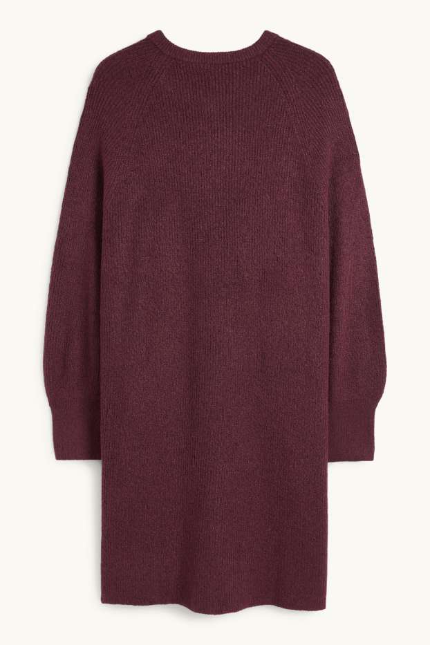 Femei - Rochie tricotată - reiată - bordo