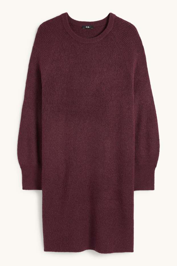 Femei - Rochie tricotată - reiată - bordo