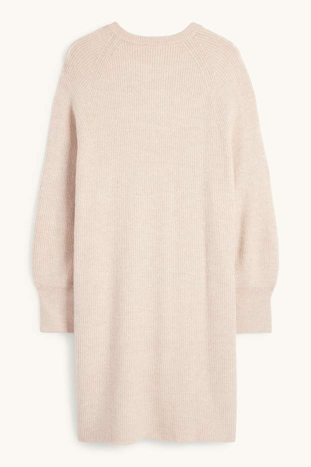 Women - Knitted dress - ribbed - light beige