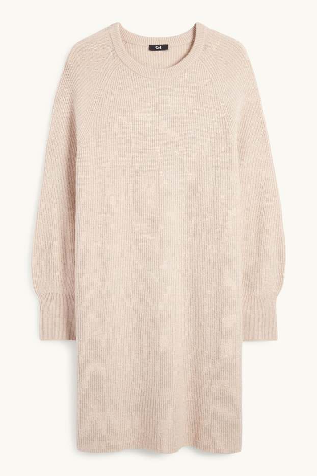 Women - Knitted dress - ribbed - light beige