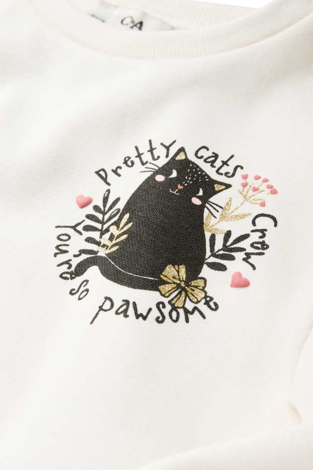 Children Girls - Cat - sweatshirt - cremewhite