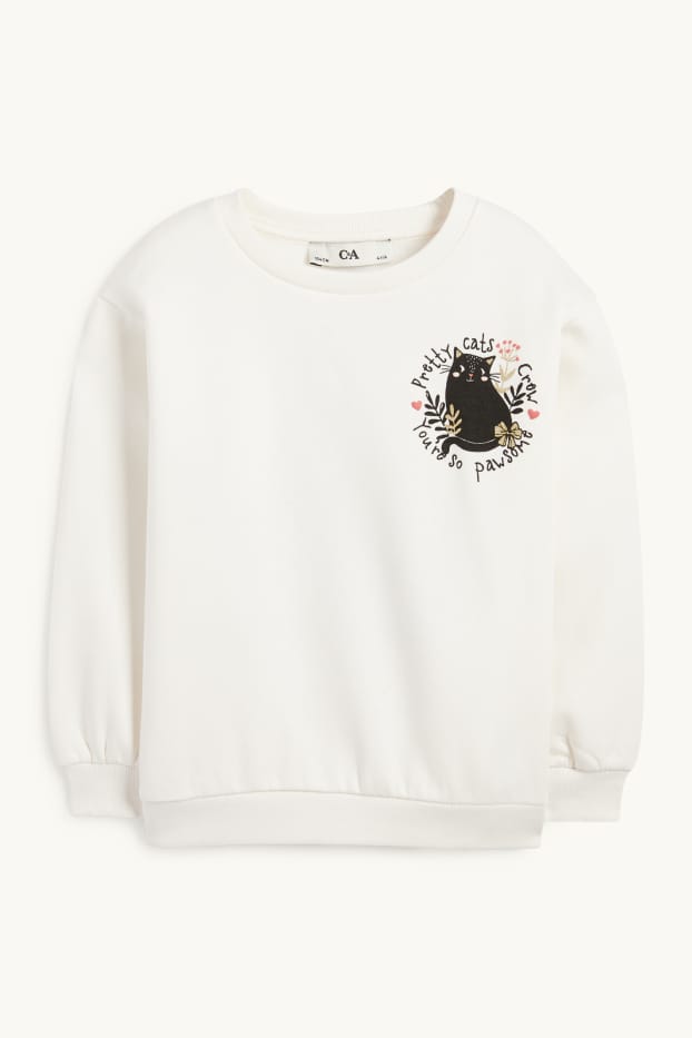 Children Girls - Cat - sweatshirt - cremewhite