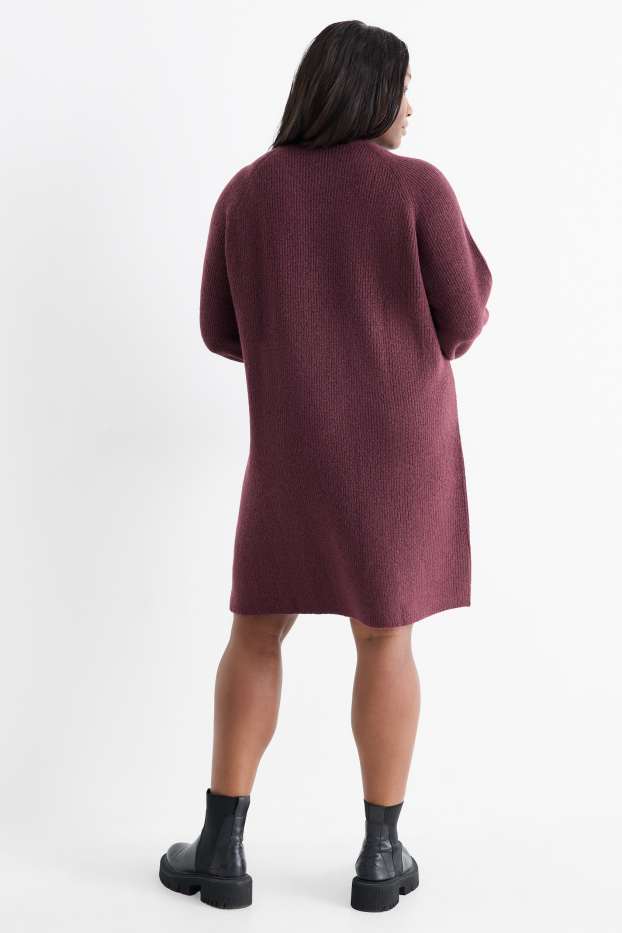 Femei - Rochie tricotată - reiată - bordo