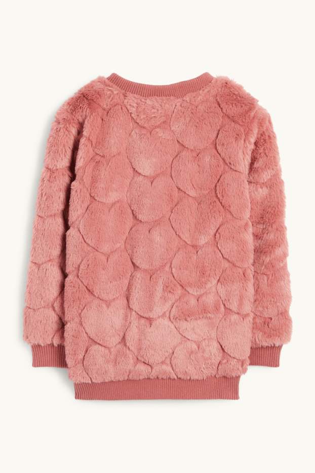 Kinderen: meisjes - Hartje - blouson van imitatiebont - donker rose