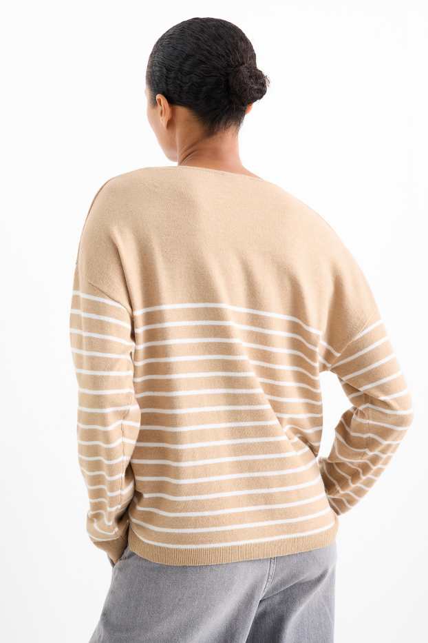 Dona - Jersei de coll en punta - de ratlles - beix