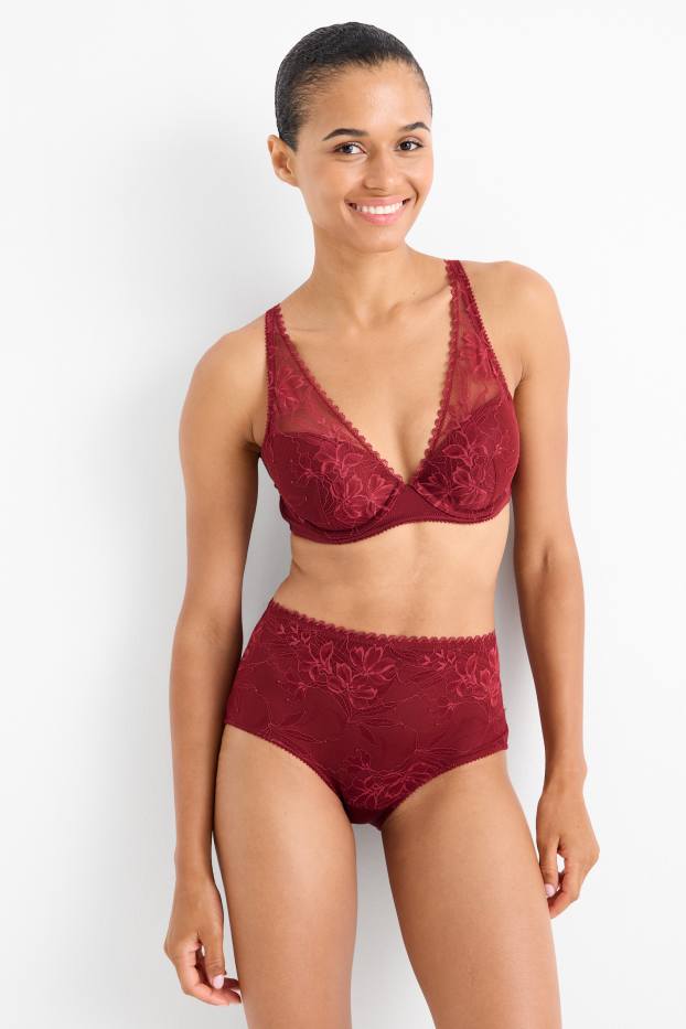 Women - Underwire bra - PLUNGE - padded - dark red