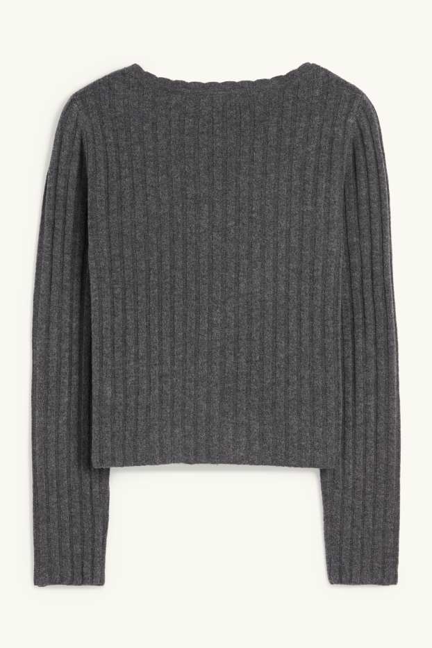 Dona - Jaqueta de punt - acanalada - gris fosc