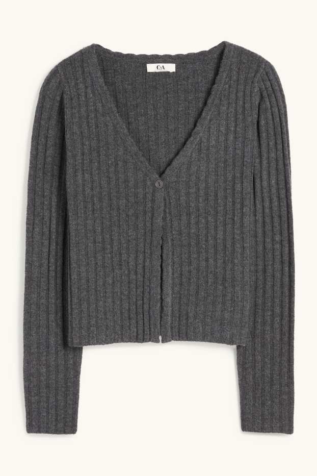 Dona - Jaqueta de punt - acanalada - gris fosc