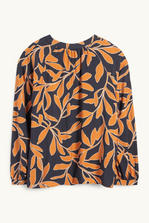 Femmes - Chemisier à col V - à fleurs - noir