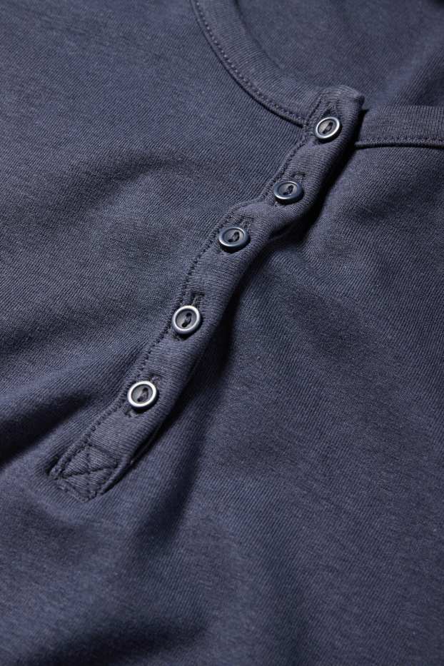 Dámské - Krátké tričko ve stylu henley - slim fit - tmavomodrá